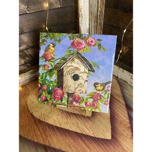 Primitive Country Farmhouse Style Birdhouse Crackle Decoupage Ceramic Tile